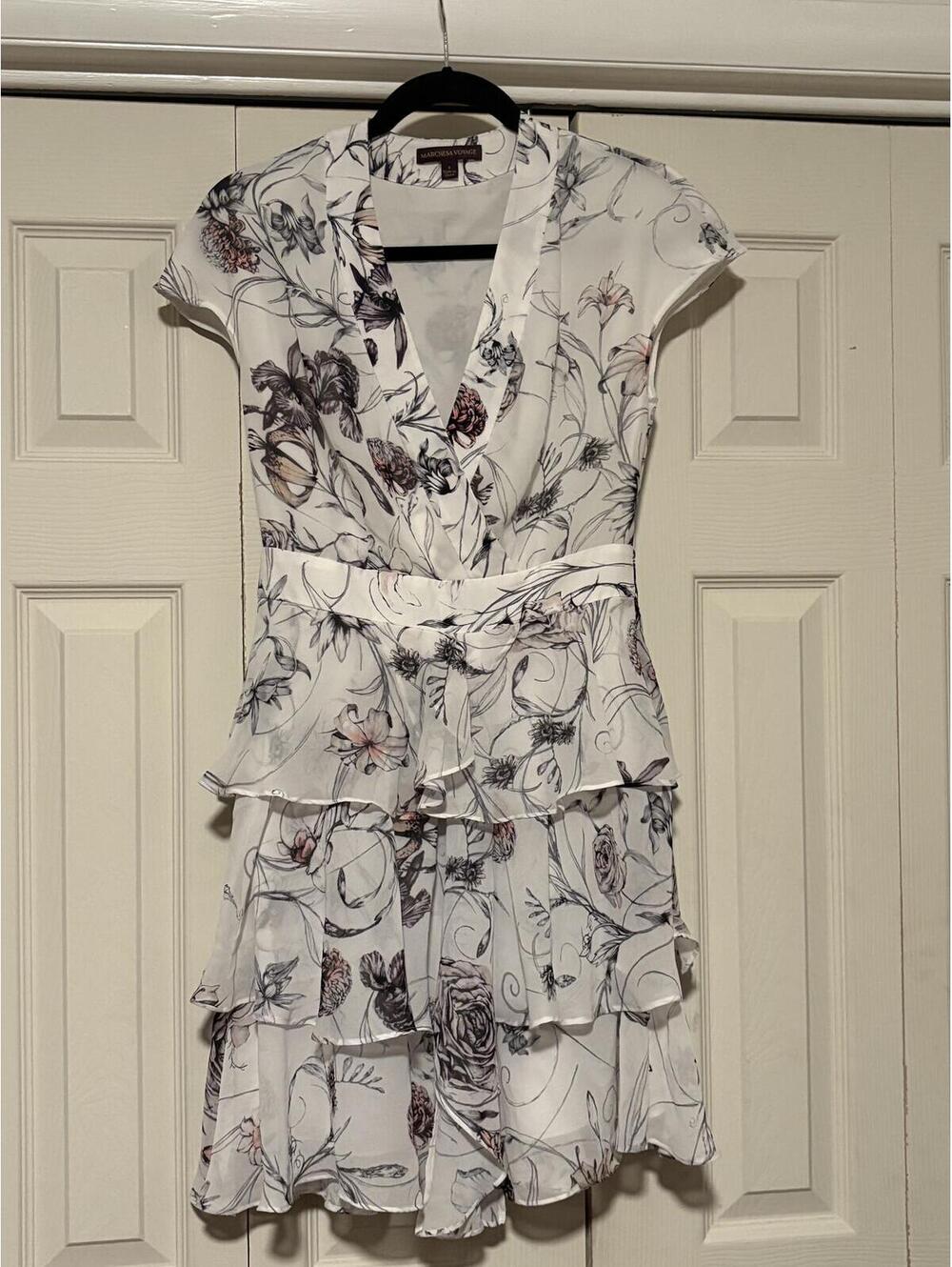 Marchesa Voyage Floral Ruffle Dress Romantic Cottagecore Cocktail Dress
